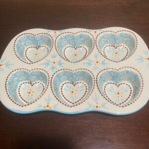 Temptations Ovenware, Old World(light Blue) Heart Muffin/Cupcake Baker